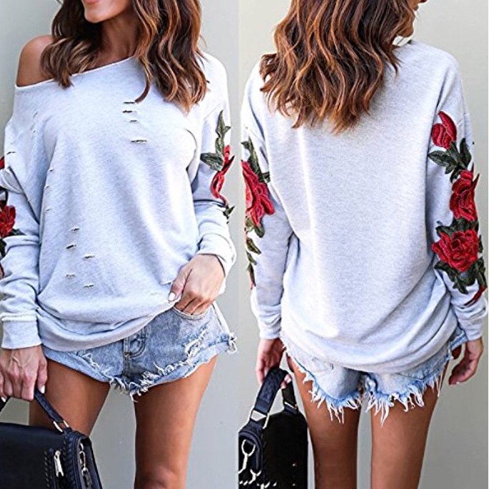 women off shoulder long sleeve sweatshirt - Picture 7 of 8